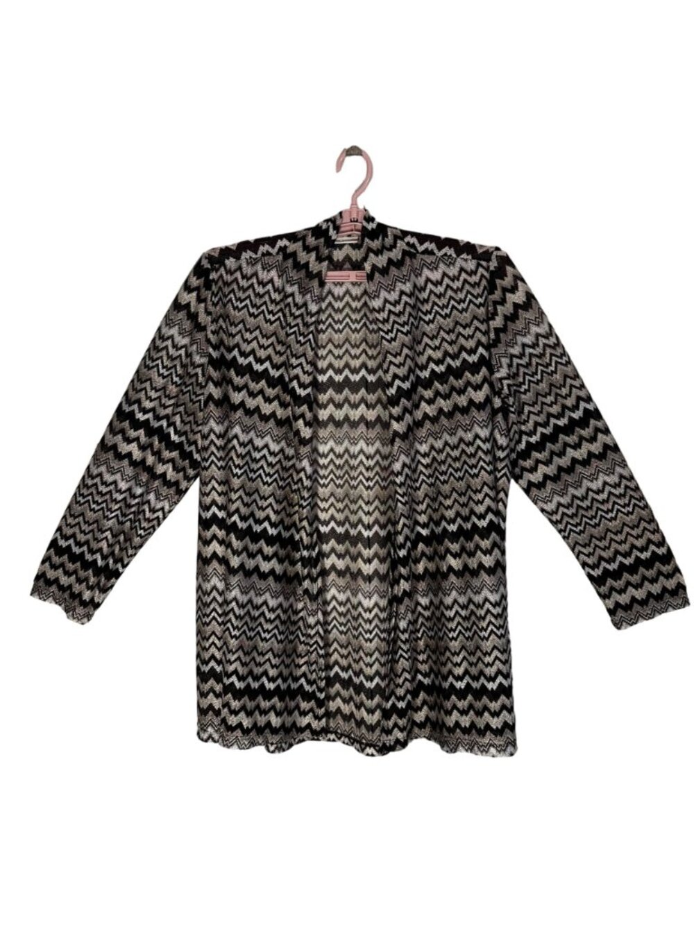 Susan Graver Women's Chevron Pattern Sheer Cardigan Jacket 2X Black Beige Travel - Picture 2 of 11